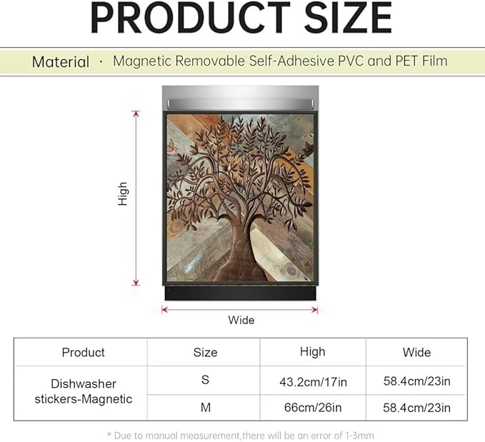 Stainless Steel Tree of Life Dishwasher Magnet Cover for Front, Wooden Door Magnetic Refrigerator Cover Skin Decor, Birds Dishwasher Panel Decal, Magnetic 23" x 17"