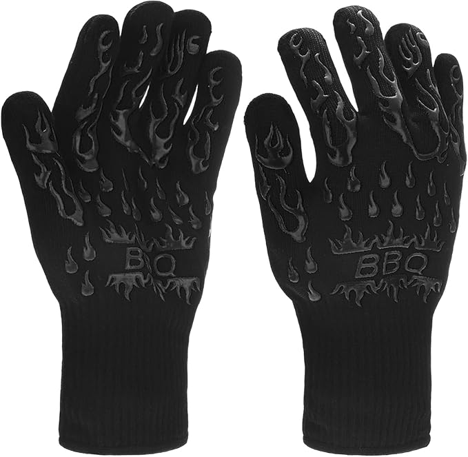1-Pair BBQ Gloves, 1472°F Heat Resistant Non-Slip Grilling Oven Gloves for Barbecue/Baking/Cooking [S Size, Black]