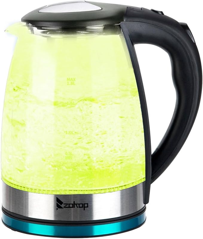 Electric Kettle, 1.8L Glass Teapot with Removable Tea Infuser - No Plastic Contact, 7-Color LED Light & Mesh Filter, 1200W Fast Boiling for Tea, Coffee, Hot Cereal (110V, Black)