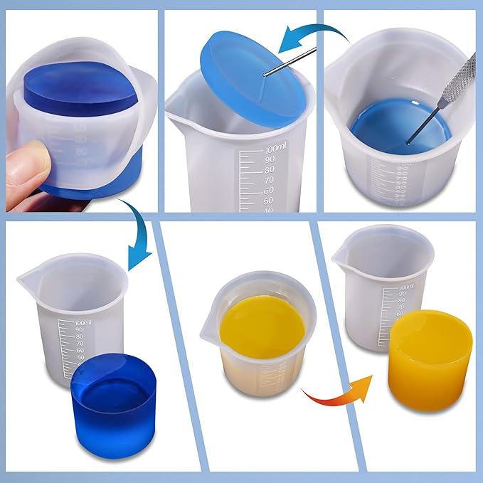Moukiween 10pcs Silicone Measuring Cups for Resin,100ml Mixing Cups for Resin DIY Craft Jewelry Making Paint Pouring Cup, Non-Stick Clearer Precise Scale Reusable