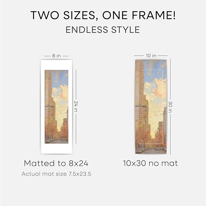 Homeforia 10 x 30 Picture Frame Silver, High End Metal 10x30 Poster Frames with Mat 8x24 Photo, 10 x 30 Silver Frames Matted to 8 x 24 Print, 30by10 Panoramic Frame, Tempered Glass, Wall Kit, Set of 3