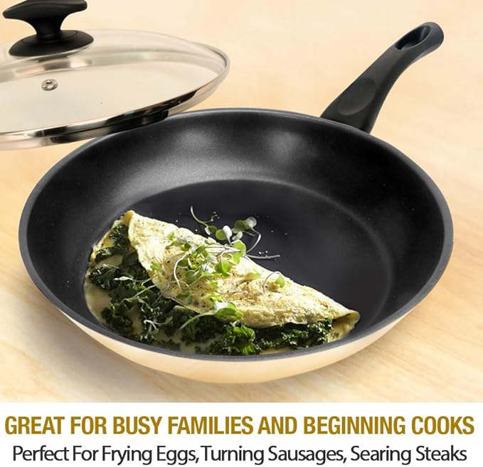 HOMICHEF Nonstick Frying Pan Set of 2 (9.5 & 11 Inch) with Glass Lids - Skillet & Omelet Pan Cookware Set, Nickel Free Stainless Steel, Induction Compatible