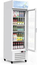 13.4 Cu.Ft Commercial Merchandiser Refrigerator, Commercial Refrigerators With Glass Door and Soft Led Light, Display Refrigerator Upright Fridge With 3 Adjustable Shelves for Shop, Restaurant, White