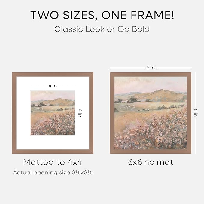 Homeforia 6x6 Picture Frame Mocha, High End Metal 6 x 6 Square Photo Frames with Mat 4 by 4, 6x6 Poster Frame Matted to 4x4 inches Print, 6by6 Wall or Tabletop Frame, Tempered Glass, Wall Kit, Set of 1