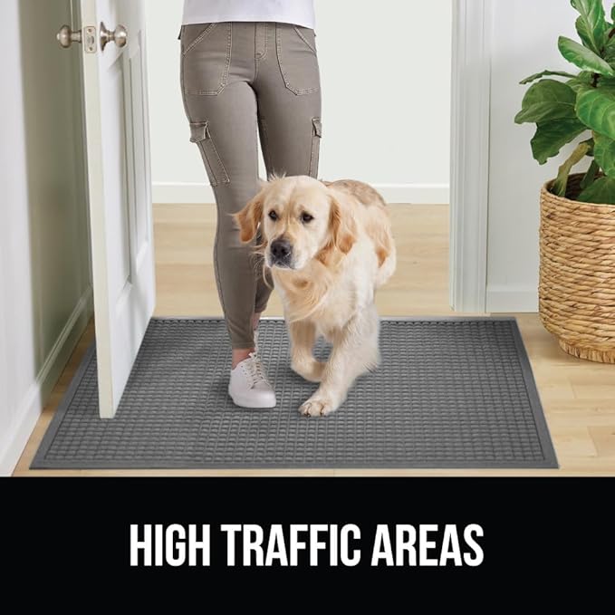 GORILLA GRIP Front Door Mat, 35x23, Indoor Outdoor Ultra Absorbent HydroAbsorb Doormat, Absorbs Up to 5.7 Cups of Water, Stain and Fade Resistant, Rubber Backing Doormats, Captures Dirt, Grey