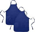 DALIX Apron Commercial Restaurant Home Bib Spun Poly Cotton Kitchen Aprons (2 Pockets) in Navy Blue 2 Pack