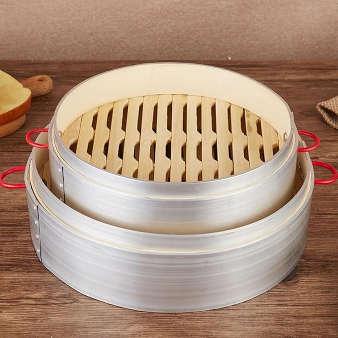 Steamer Basket Set with Aluminum Rim and Double Handles 20cm Mini Food Steamer for Dumplings and Vegetables for Home and Commercial Cooking