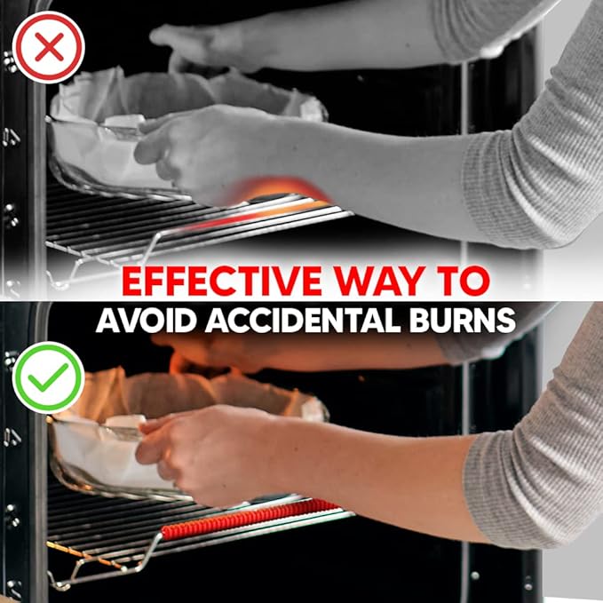Oven Liners for Bottom of Oven Black (4-pack) Bundled with Range Rack Shield (4-pack) - Large Mat for Bottom of Range (17"x 25") and 14" Red Stove Guards for Racks - Reusable & Heat Resistant