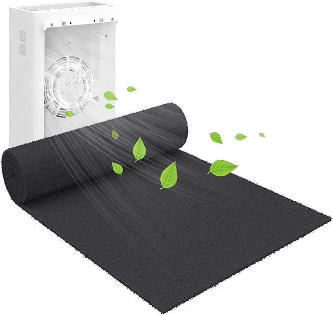 Cut to Fit Carbon Air Purifier Filter Roll, 16x48x1/4 inches Size Activated Charcoal Dust Filter Sheet,Carbon Pad Replacement for Air Vent,AC,Range Hood,Pond,Compost Bin,Odor Absorbing