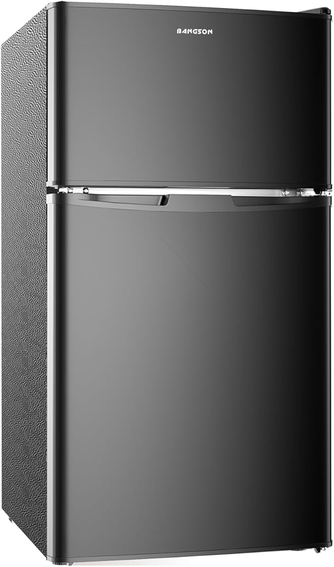 BANGSON Mini Fridge with Freezer, 2 Door Small Refrigerator with Freezer, Small Fridge for Bedroom, 3.2 CU.FT, For Home, Office, Dorm, Garage or RV, Black