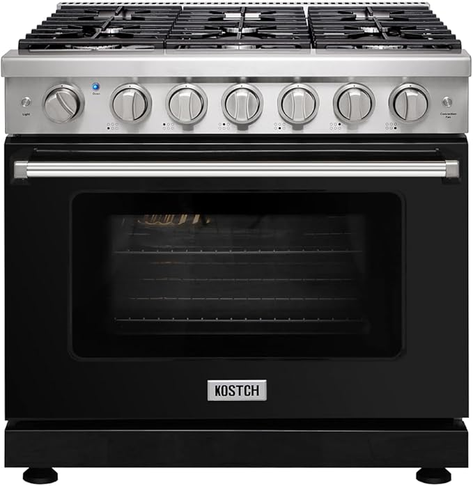 KOSTCH 36 inch Professional Freestanding Pro-Style Natural Gas Range or Liquid Propane Gas Range with 6 Burners, 6.0 cu.ft. Oven Capacity, in Stainless Steel - KOS-36RG03M (Black)