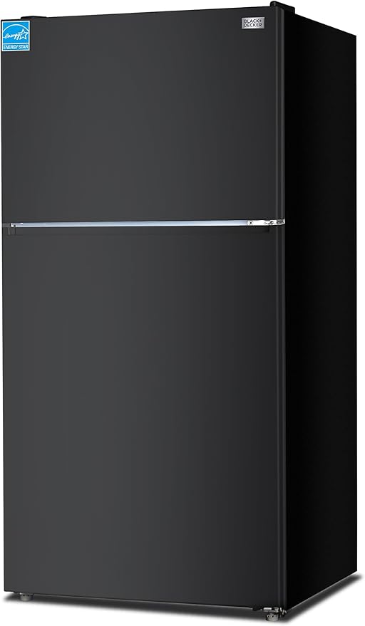 BLACK+DECKER 24 Cu. Ft. Top Mount Refrigerator with Ice Maker, 2-Door Refrigerator with Top Freezer, Freezer with Icemaker and Adjustable Temperature Control, ENERGY STAR, BR2400JIMB, Black
