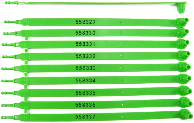 100 Numbered Plastic Security Tamper Proof Trailer Seals - Shipping Tags for Truck and Container (Green)