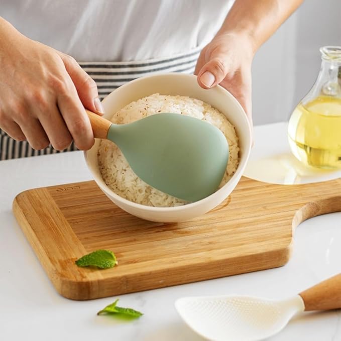 White Standing Silicone Rice Spoon Paddle, Rice and Potato Servers,Household Rice Shovel Heat Resistant Anti-scalding Rice Scooper, Serving Spoons
