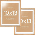 Homeforia 10x13 Picture Frame Wood, High End Natural Oak 10x13 Light Wooden Poster Frames with Mat 8.5x11, 10 x 13 Frame Matted to 8.5 x 11 Photo, 13x10 Thin Frames, Tempered Glass, Wall Kit, Set of 2