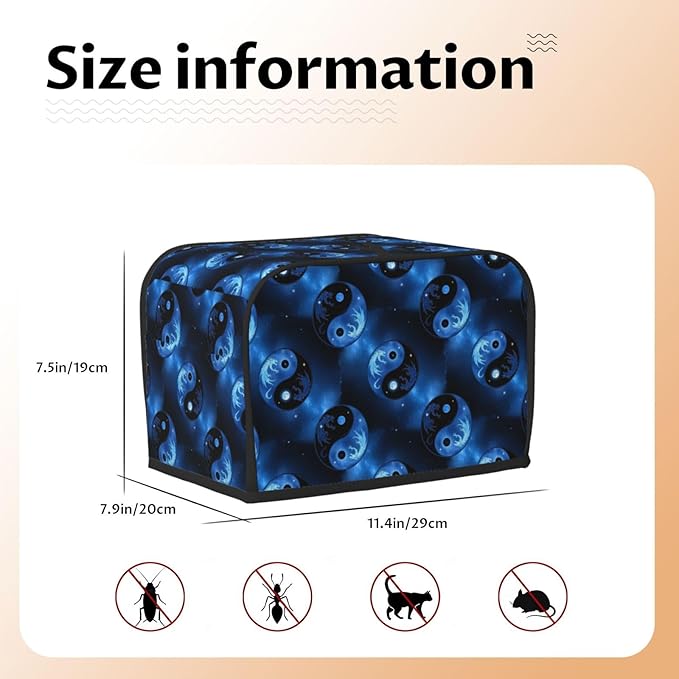 2 Slice Toaster Cover with Pocket, Polyester Dust & Fingerprint Protection, Lightweight Washable Kitchen Cover Full And Eclipse Moon Dragon Ying Yang