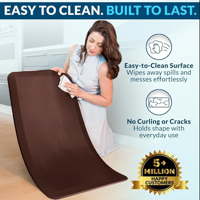 ComfiLife Anti Fatigue Floor Mat – 3/4 Inch Thick Kitchen Mats for Floor, Standing Desk Mat, Kitchen Rug – Comfort at Home, Office – Durable – Stain Resistant – Non-Slip Bottom (20" x 32", Brown)