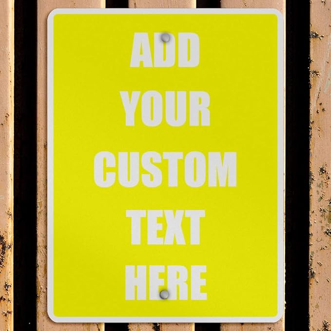 Aluminum Weatherproof Metal Sign Multiple Sizes Custom Personalized Text Here Yellow White Caution Vertical Street 18x24Inches