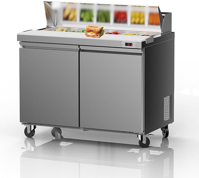 48" W Sandwich Salad Prep Table Refrigerator Commercial Refrigerator with 12 Pans Stainless Steel Fan Cooling Kitchen Equipment
