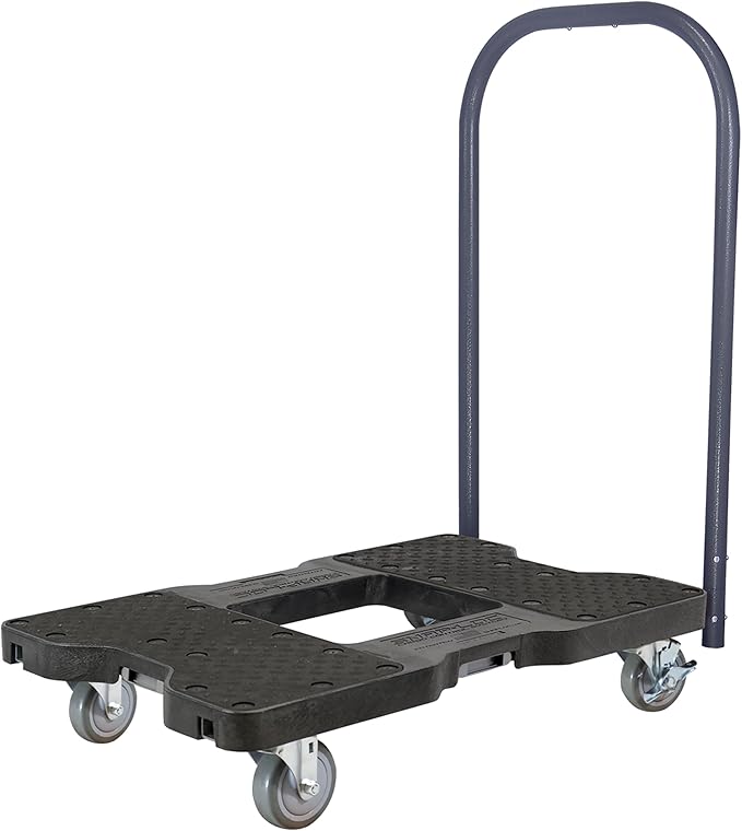 SNAP-LOC, Heavy Duty Push Cart Moving Dolly 4 Wheels, 1,500 lb with Push Bars, 4 Inch Casters, Dollies for Moving Cargo, E Strap Attachment Included, Black