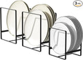 Metal Drying Rack, 3 Pack Inside Cabinet Plate Holders Organizers, Upright Dish Racks for Countertop and Cupboard, Large Capacity, Black (20x16x11.5 cm Each)