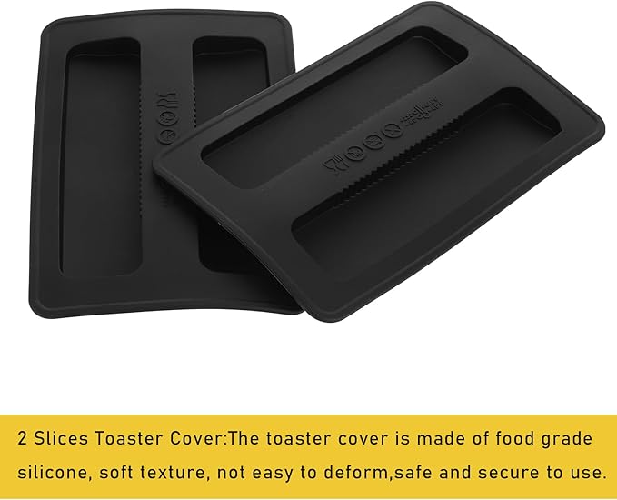 Toaster Cover, 2 Pcs Silicone 2 Slice Toaster Lid Toaster Appliances Top Cover Bread Maker Dust Cover Sandwich Machine Part Accessories (Black)