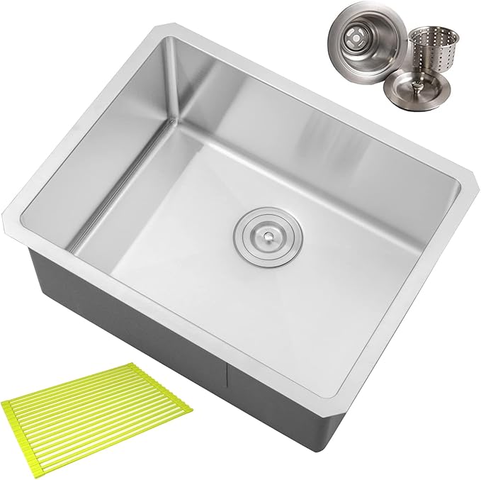 23 in. x 18 in. x 10 in. 16-Gauge Stainless Steel Undermount Single Bowl Kitchen Sink with Silicon Dishrack and Strainer