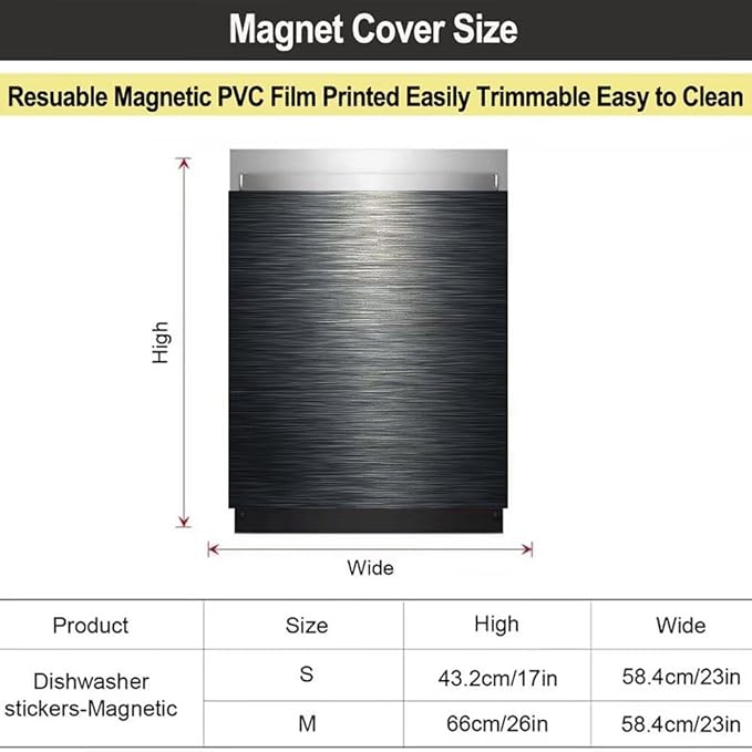Stainless Steel Dishwasher Magnet Cover, Black Dishwasher Covers for Front, Magnetic Dishwasher Door Panel Decal - Kitchen Decorative Fridge Appliances Sticker, 23"x 17"