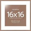Homeforia 16x16 Picture Frame Mocha, High End Metal 16x16 Square Poster Frame Matted to 12x12 Print, 16 x 16 Mocha Frames with Mat 12 x 12 Photo, 16by16 Thin Frames, Tempered Glass, Wall Kit, Set of 1