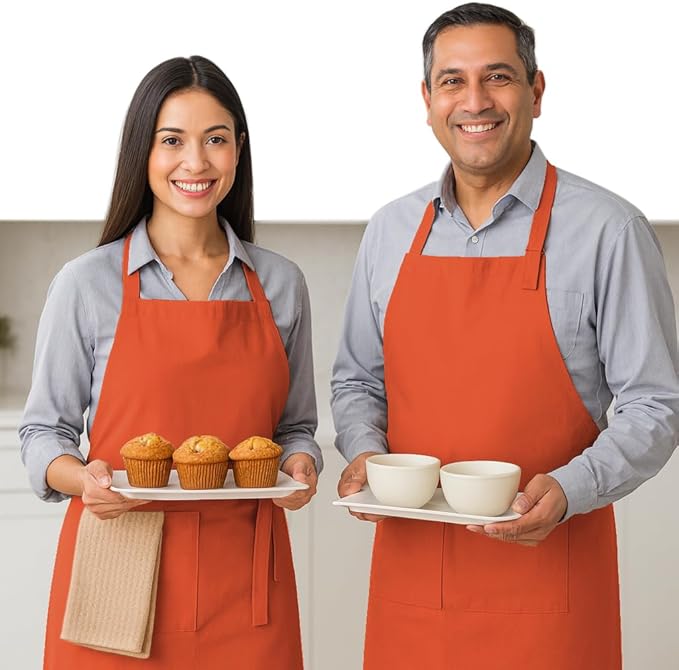 Native Fab Kitchen Apron 2 Pack - 100% Cotton Adjustable, Durable Apron with Pockets, Perfect for Cooking, Baking, Grilling