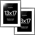 Homeforia 13x17 Picture Frame Black, High End Metal 13x17 Poster Frames with Mat 10x14 for Photo, 13 x 17 Black Frame Matted to 10 x 14 inch Print, 17x13 Thin Frame, Tempered Glass, Wall Kit, Set of 2