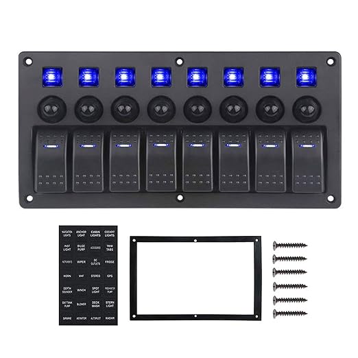 8 Gang Boat Rocker Switch Panel Marine Switch Panel Waterproof Marine Toggle Switches ON/Off with Circuit Breaker for Car RV Truck Automotive 12V-24V