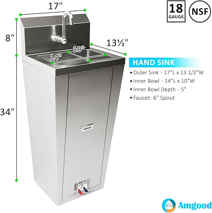 Commercial Hands-Free Pedestal Hand Sink with Foot Pedal and Faucet