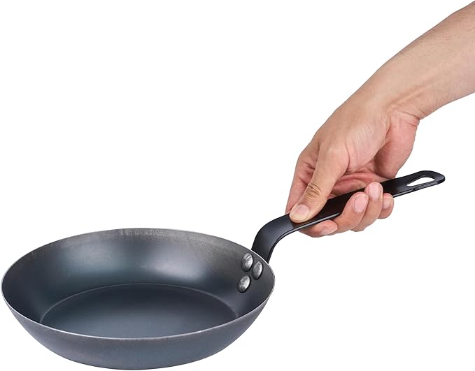Restaurantware-Met Lux 9 Inch Fry Pan, 1 Lightweight Frying Pan - Induction-Ready, Triple-Riveted, Black Carbon Steel Cooking Skillet, Durable, For Searing, Sauteing, And Browning Food