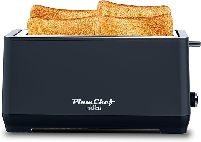 4-Slice Toaster, Extra Wide Long Slot Toaster, Removable Crumb Tray, 6 Browning Settings, Bagel/Defrost/Reheat Functions,Stainless Steel Housing 1500W, Matte Blue
