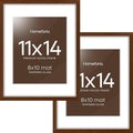 Homeforia 11x14 Brown Picture Frame, High End Dark Oak 11x14 Walnut Poster Frame with Mat 8x10, 11 x 14 Wooden Frame Matted to 8 by 10 inch Photo, 14x11 Thin Frames, Tempered Glass, Wall Kit, Set of 2