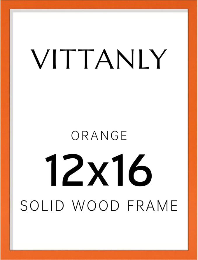 Vittanly 12x16 Picture Frame, Solid Wood Frame with Plexiglass, Includes 8.5x11 Mat, Wall Hanging for Photos, Home Decor, Orange, 1 Pack