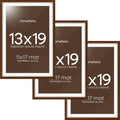 Homeforia 13x19 Picture Frame Brown, High End Dark Oak 13x19 Wooden Frames with Mat 11x17, 13 x 19 Walnut Wood Poster Frame Matted to 11 by 17, 19x13 Hanging Frames, Tempered Glass, Wall Kit, Set of 3