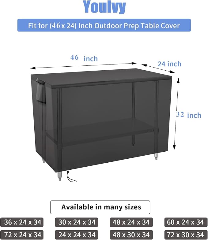 Outdoor Prep Table Cover - Heavy Duty Waterproof Fadeproof UV Resistant Cover for PC3404S Rolling Dining Table Compatible with 46 inch Outdoor UtilityCart - 46 x 24 x 32 Inch