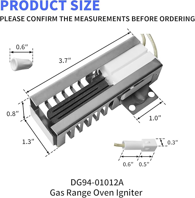DG94-01012A Gas Range Oven Igniter Replacement AP5967723 DS039KX 4011538 Oven Bake Igniter Compatible with Sam-sung Oven Range Stove NX58H95, NX58H99, NX58J, NX58K, NX58M