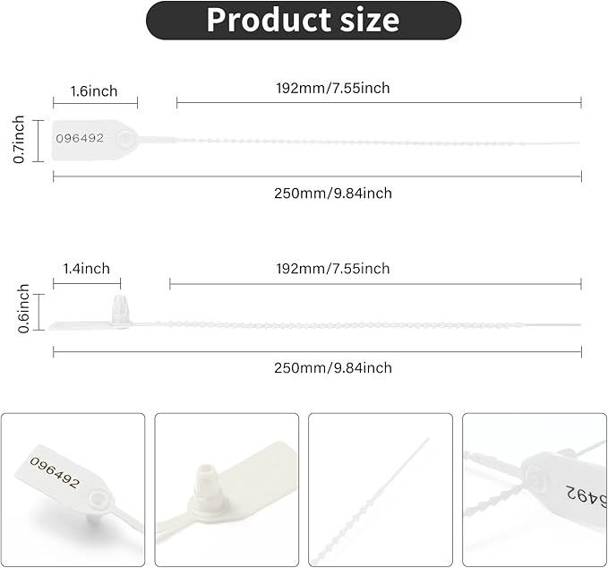 100 Plastic Security Seals Anti-Tamper Tags Fire Extinguisher Tags Numbered Zip Ties Disposable Pull Tite Safety Tags Inspection Label Tags (White)