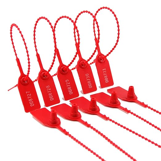 1050 PCS Red Numbered Security Zip Ties for Fire Extinguisher Plastic Tamper Evident Seal Tags Pull Tite Self-Locking Disposable Safety Locks