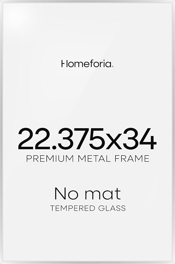 Homeforia 22.375x34 Silver Puzzle Frame, High End Metal 22.375 x 34 Picture Frames without Mat, 34x22.375 Thin Poster Frame for Wall, 22.375by34 Puzzle Print Frames, Tempered Glass, Wall Kit, Set of 1