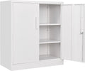 SISESOL 36 inch Storage Cabinet with Doors and Shelves,White Metal Storage Cabinet,Small Locking Metal Cabinets,Short Steel Counter Cabinets with Lock for Garage Home Office Pantry