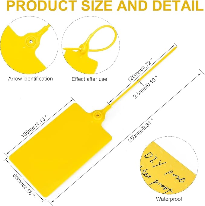 200 Pcs Durable Plastic Shipping Tags with Marker Pen Security Seals Sticker Labels,Waterproof Blank Luggage Tag for Packages, Logistics, Inventory, Travel(Yellow,200pcs)