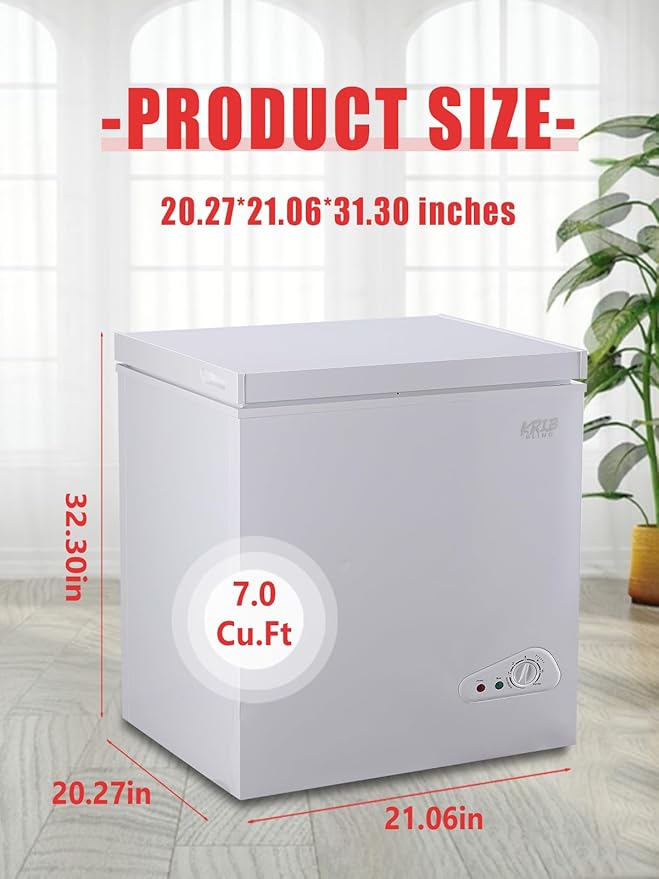 7.0 Cu.Ft Chest Freezer 7 Gears Temperature Control(-4°F to 6.8°F), Deep Compact Freezer with Two Removable Basket, for House, Kitchen, Garage, Basement, Shop, White
