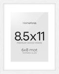 Homeforia 8.5 by 11 Picture Frame White, High End Oak 8.5 x 11 Wood Frames with Mat 6 x 8 inch Photo, 8.5by11 Wooden Frame Matted to 6x8 Art, Wall or Tabletop Frame, Tempered Glass, Wall Kit, Set of 1