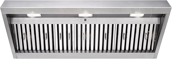 Akicon Range Hood Insert 48 Inch, 1200 CFM Built-in Kitchen Hood with 4 Speeds, Ultra-Quiet Stainless Steel Ducted Vent Hood Insert with Dimmable LED Lights and Dishwasher Safe Filters (Warm White)
