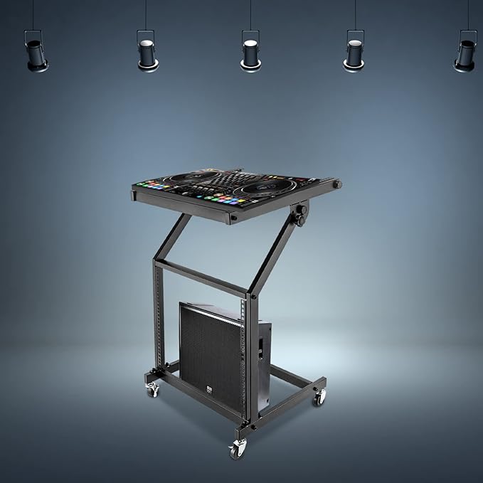 DJ Mixer Stand, 2-Layer Audio Device Rack with 4 Wheels, Audio Studio Mixer Stand for Homes Offices Stage Concert Studio Equipment Rolling Stage Cart (9U)