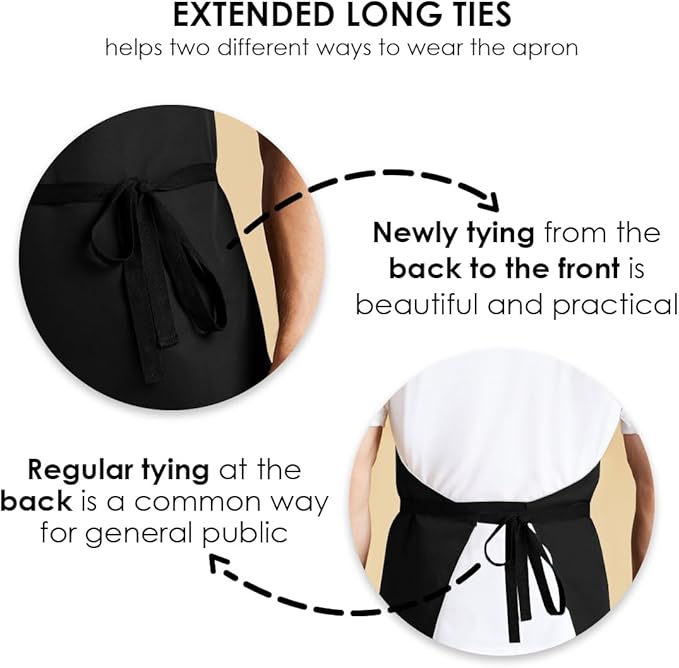 Aprons for Men - 100% Polyester Chef Apron Women with Extra Long Ties - Cooking Aprons for Women & Mens Apron